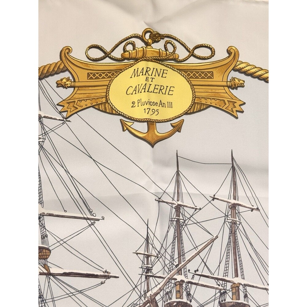 Hermes Marine Et Cavalerie 2 Pluviose An III Calvary Naval Silk Scarf 90cm - Picture 5 of 9